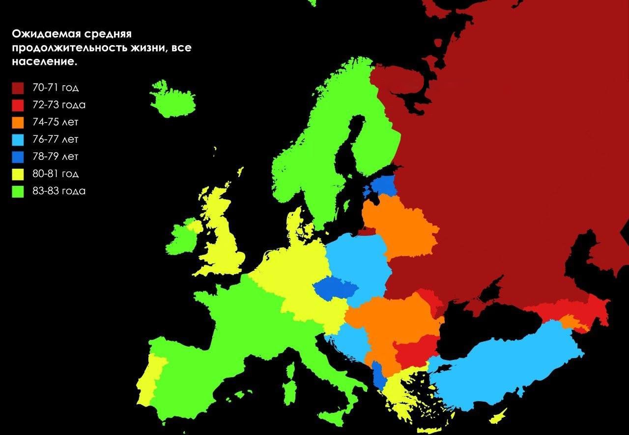 Ожидаемая продолжительность жизни в странах Европы